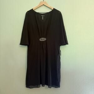 nwt new style & co black shift dress w/ belt embellishment size 16